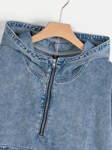 SHEIN EZwear Plus Size Women's Hooded Denim Jacket - Blue - View 4