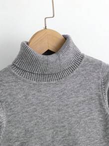 SHEIN 男童纯色高领毛衣 - 灰色 - 查看 5