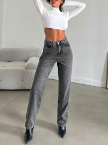 RueChic Gerade Jeans mit schräger Tasche - Hellgrau - Übersicht 5