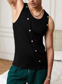 Manfinity Fever City Men's Button Decorated Solid Color Tank Top