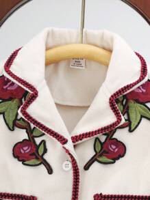 Toddler Girls' New Embroidered Rose Warm Woolen Jacket With Windproof Function For Autumn And Winter - Beige - View 7