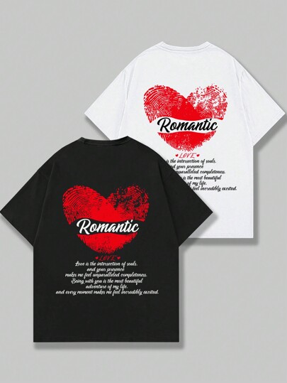 Street Life Men'S 2-Piece Couple Love Printed Short-Sleeved T-Shirts For Valentine'S Day, Suitable For Spring And Summer Everyday