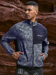 Manfinity Sport Corelite Áo khoác nam in chữ màu khối màu phong cách bạn trai có khóa kéo dùng cho áo tập luyện thể thao - Nhiều màu - Xem 6