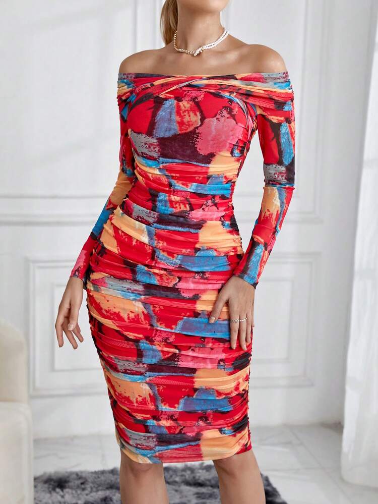 Ladies' Tie Dye Twisted Off Shoulder Dress