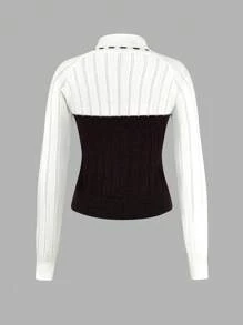 SHEIN Unity Suéter de mujer con bloqueo de color y abertura en el bajo para otoño e invierno - Multicolor - Ver 2