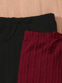 SHEIN 3 chiếc quần dệt kim màu trơn thông thường dành cho trẻ sơ sinh có eo co giãn - Màu Đỏ Sâu - Xem 4