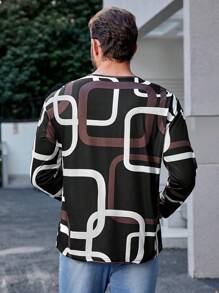 Manfinity Homme 男款全印花圓領長袖圖案 T 卹 - 黑與白 - 查看 2