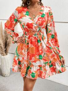 SHEIN VCAY Của phụ nữ In hoa Ruffle Đầm - Nhiều màu - Xem 5