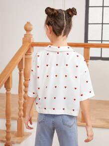 女童編織松身心型紋休閒襯衫 - 白色 - 查看 2