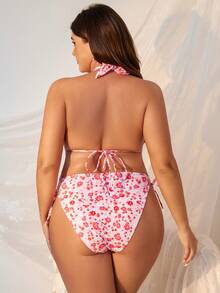 Swim Mod Plus Size Ditsy Floral Two-Piece Bikini Set Summer Beach - Pink - View 3