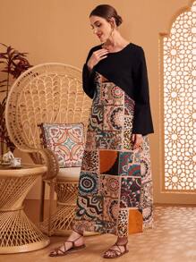 Al Najma Váy tay chuông in hoa tháng Ramadan cho nữ - màu đen - Xem 4