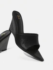 SheIn SXY 女士黑色時尚尖頭低跟派對鞋，度假鞋，夏季促銷 - 黑色 - 查看 1