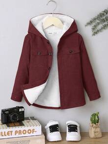 SHEIN 幼兒男童休閒連帽裏布襯衫 - 酒紅色 - 查看 7