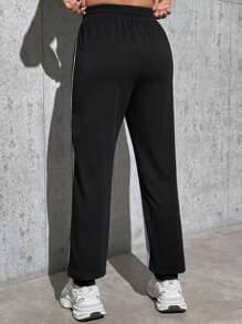 SHEIN Unity 女用撞色邊緣抽繩休閒慢跑褲 - 彩色 - 查看 2