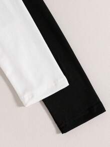 SHEIN 少女款2入組優雅高領T卹 - 黑色 - 查看 5