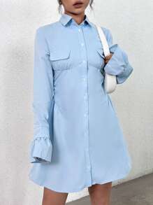 Flirla Women's Long Sleeve Shirt Dress