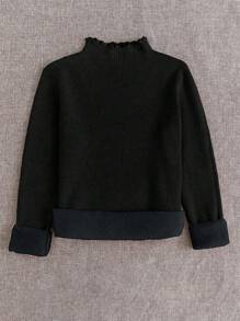 Franclia 女式高领荷叶边保暖内衬打底上衣，修身长袖套头衫，适合秋冬季