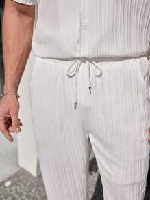 Manfinity Homme Conjunto De Camisa Y Pantalón Para Hombre Con Botones Y Texturizados De Color Sólido - Blanco - Ver 7