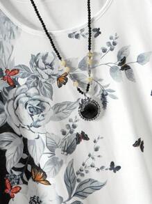 EMERY ROSE Women's Plus Size Short Sleeve T-shirt With Color Block Floral Print - White - View 4