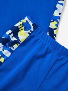 SHEIN 青少年男孩休闲迷彩圆领 T 恤和短裤、泳衣 3 件/套 - 藍色 - 查看 4