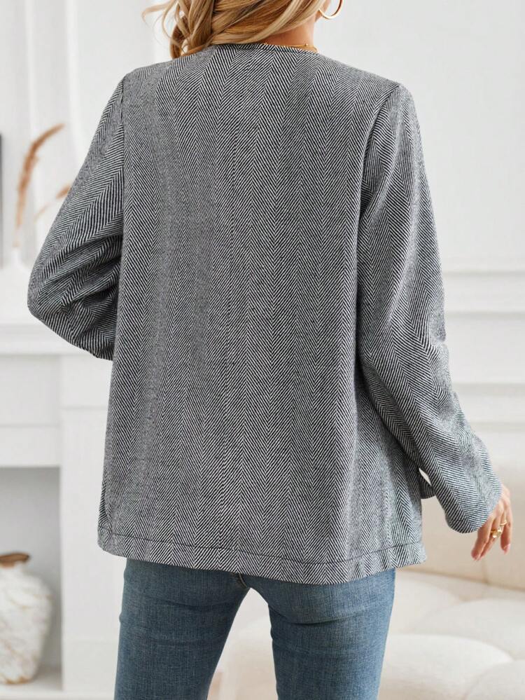 Women's Houndstooth Print Button Detail Overcoat Fall Cloth For Women