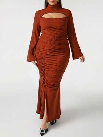 Michelle Designer Kleid mit Ausschnitt vorne, geraffte Silhouette und Meerjungfrauensaum, elegant für Urlaub, Party, Geburtstag, Festival, Hochzeitsgala