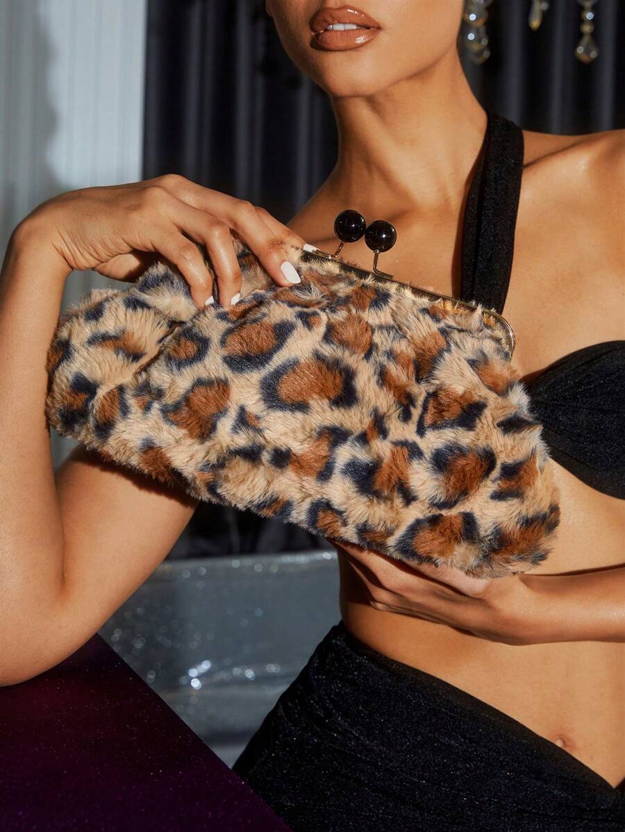 SHEIN SXY 豹紋絨面鎖骨式女士手拿包 - 彩色 - 查看 1