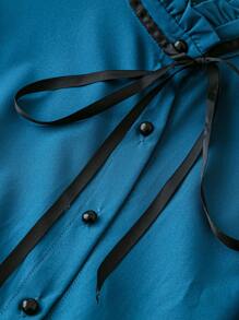 SHEIN Clasi Của phụ nữ Kích thước lớn Lace-up Chi tiết Nút Giải trí Áo sơ mi - Màu xanh ngọc - Xem 3