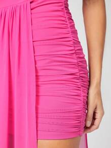 SHEIN Unity Faux Feather Ruched Side Draped Dress