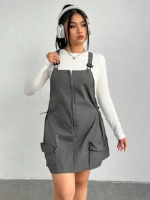 CovetEZ Của phụ nữ Kích thước lớn Cargo Phong cách Đầm Với Và Lớn Túi Thiết kế - Xám - Xem 5