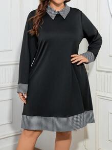 EMERY ROSE Kích thước lớn Của phụ nữ Họa tiết Nanh sói Vá lại Đầm - màu đen - Xem 5