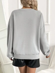 SHEIN Maternity Feather Print Drop Shoulder Sweatshirt, For Winter - Grey - View 2