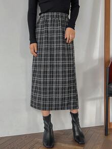 FRIFUL Eo đàn hồi Kẻ sọc Váy - Đen và trắng - Xem 5