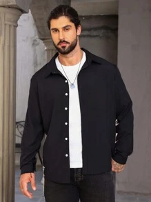 Manfinity Homme Men's Plus Size Long Sleeve Shirt - Black - View 1