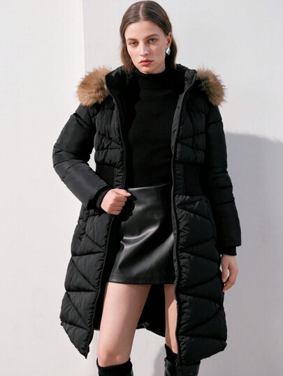 Anewsta フード付きファークラーパデッドコート | SHEIN JAPAN