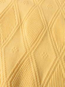 SHEIN 十幾歲女孩純色高領休閒毛衣 - 黃色 - 查看 4