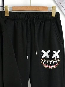 男士有趣印花連帽運動衫和運動長褲套裝 - 黑色 - 查看 3