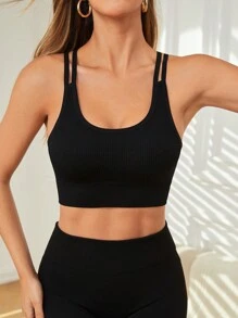 Easithlete 無縫高彈力運動瑜珈健身內衣 - 黑色 - 查看 5