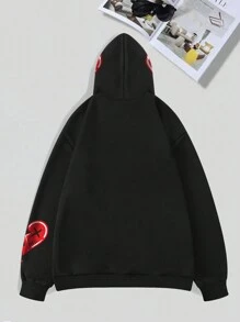 Manfinity Roghcode Lỏng lẻo phù hợp Nam Đồ họa Trái tim & Chữ cái Áo Zip Up Hoodie Với Nhiệt Lót - màu đen - Xem 2