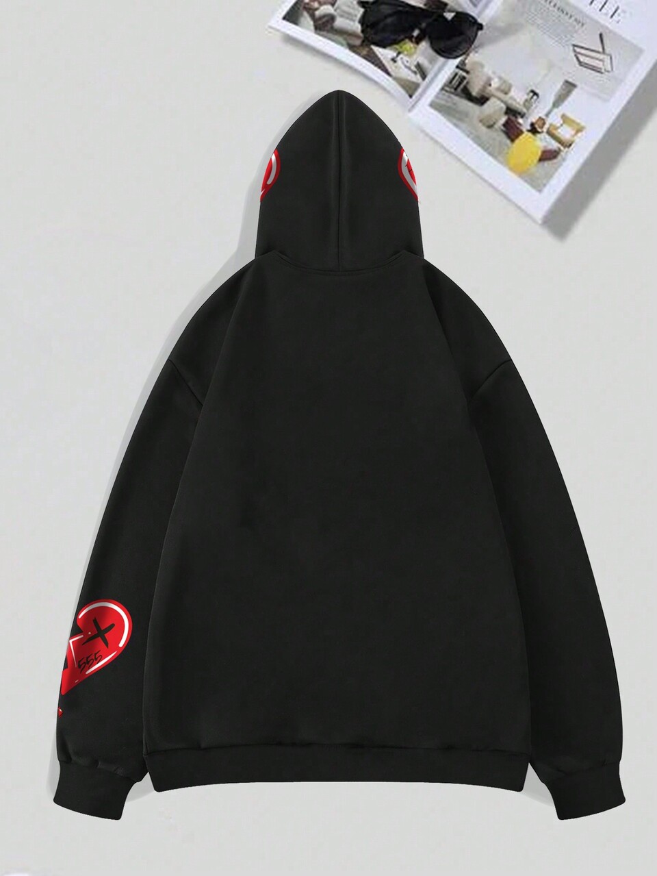 Loose Fit Men's Heart & Letter Graphic Zip Up Hoodie With Thermal Lining