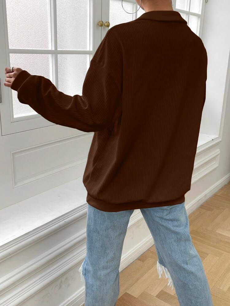 Half Zipper Drop Shoulder Casual Sweatshirt