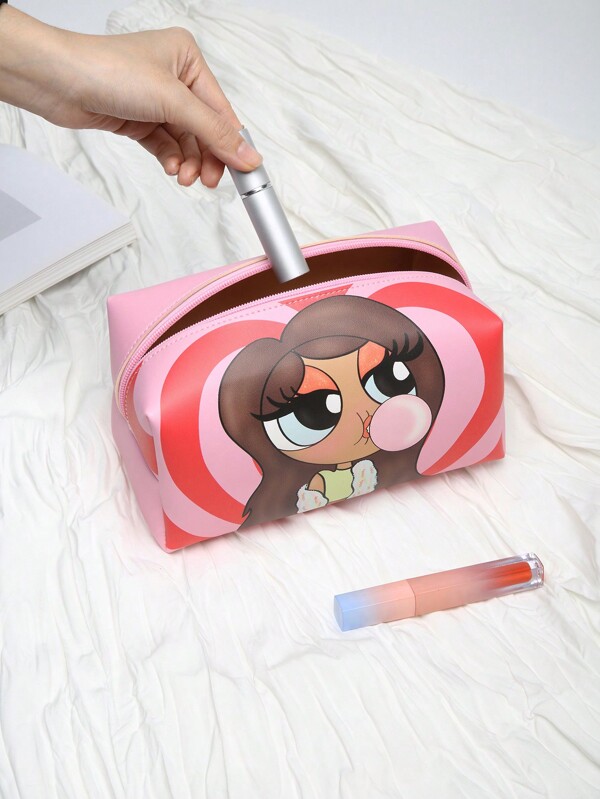 Tay Mills Artist Girlcore Cute Cartoon Girl din piele cu model Geanta cosmetica Kawaii, pentru vacanta,