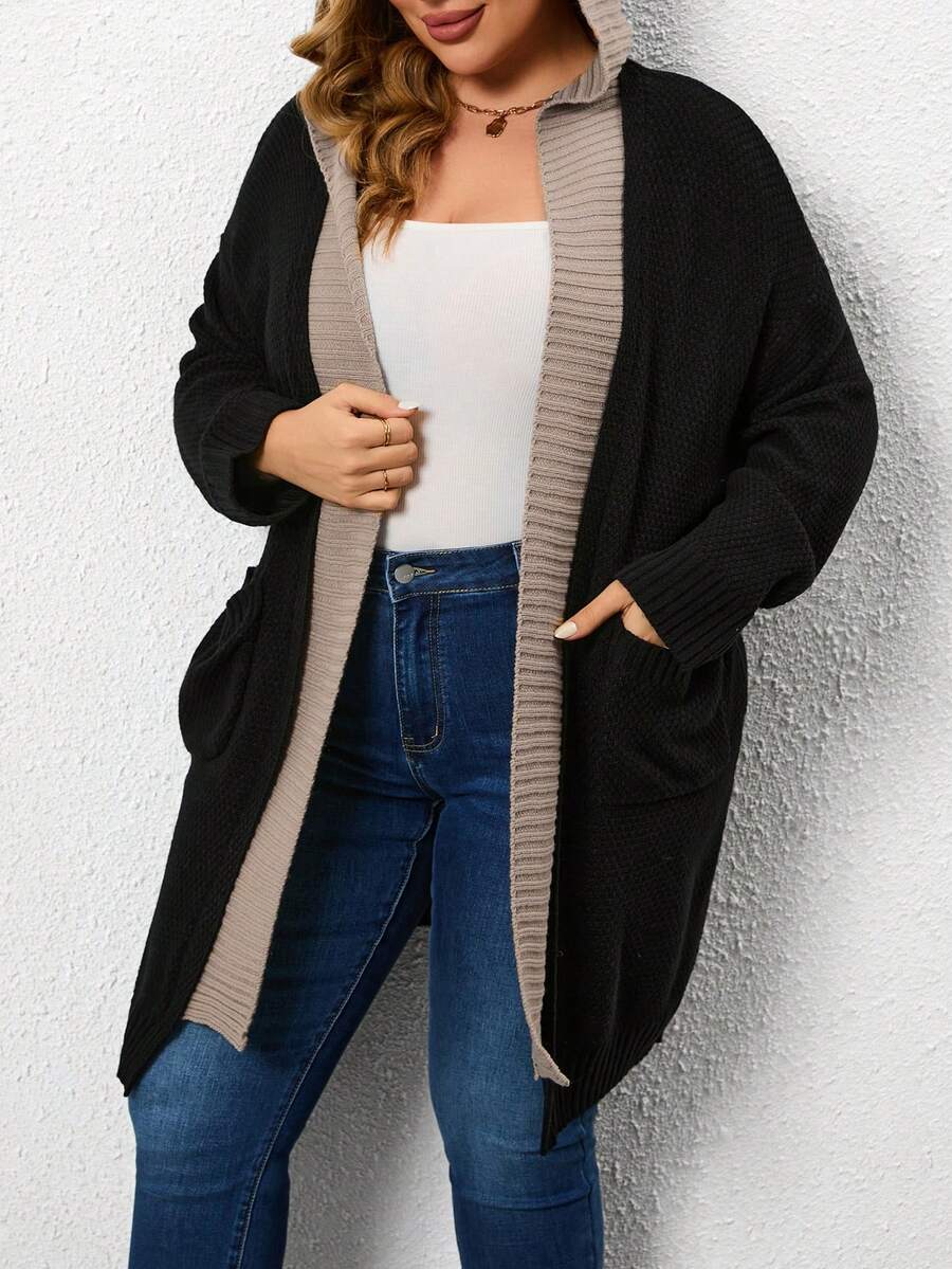 SHEIN LUNE 大尺碼女式拼色連帽開襟衫 - 彩色 - 查看 1