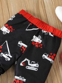 Baby Boy Cartoon And Text Print Bodysuit And Pants Set - Black and White - View 6
