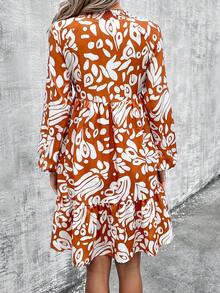 SHEIN LUNE Của phụ nữ In hoa Cà vạt Xù Hoa Sen Đầm - trái cam - Xem 2