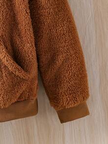 SHEIN Girls' Casual Home Hooded Warm Jacket - Brown - View 3