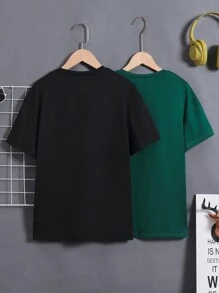 SHEIN Teenage Boys' 2pcs Face Print Round Neck T-shirts