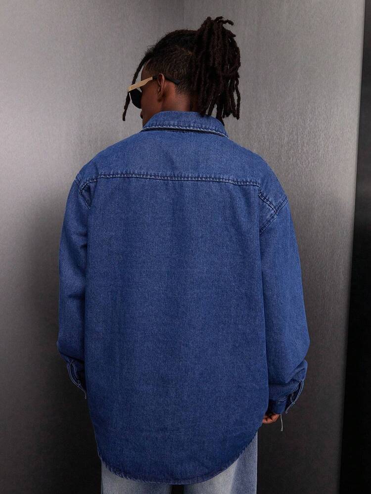 Men's Loose Fit Cartoon Pattern Denim Shirt