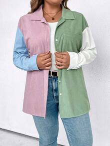 SHEIN LUNE 寬鬆拼色落肩休閒夾克,大尺碼 - 彩色 - 查看 4
