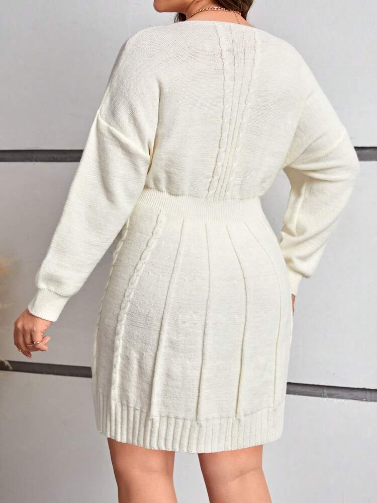 Women'S Plus Size Casual Lace Patchwork Sweater Dress With Cinching Waist